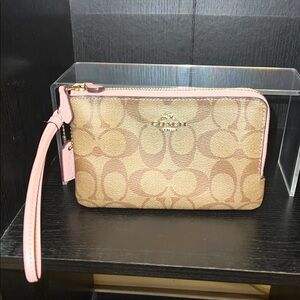 Coach Tan and Pink Signature Wristlet